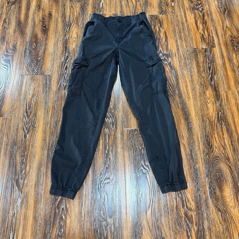 American Eagle Womens Cargo Joggers Washed Black High Waisted Size 00 Regular
